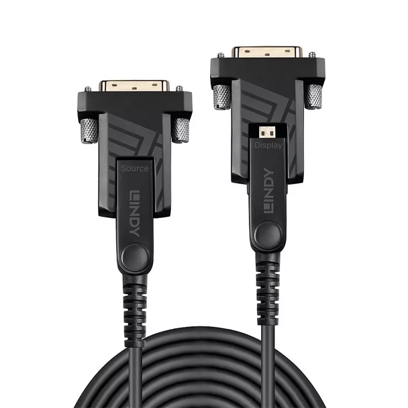 Cabo Micro-HDMI híbrido de fibra ótica Lindy 50m 18G com conectores HDMI e DVI removíveis