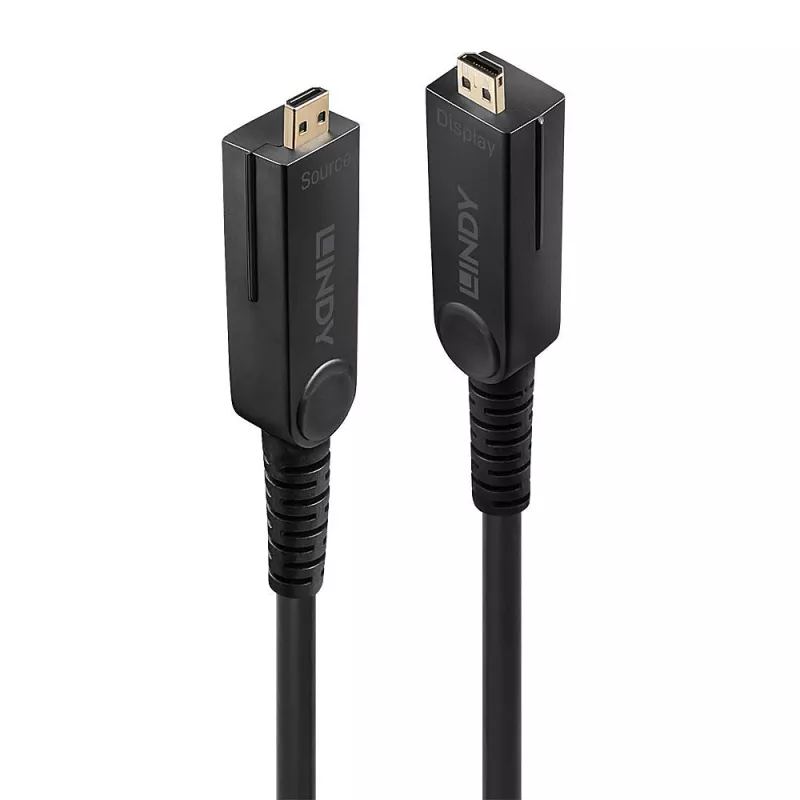 Cabo Micro-HDMI híbrido de fibra ótica Lindy 50m 18G com conectores HDMI e DVI removíveis