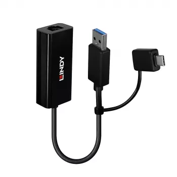 Conversor Ethernet Gigabit Lindy USB 3.2 Gen 1 com fios USB Ethernet 5000 Mbit/s preto