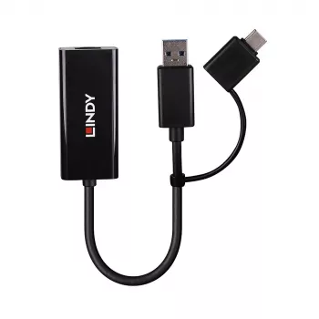 Conversor Ethernet Gigabit Lindy USB 3.2 Gen 1 com fios USB Ethernet 5000 Mbit/s preto