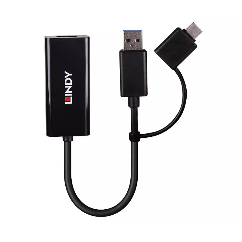 Conversor Ethernet Gigabit Lindy USB 3.2 Gen 1 com fios USB Ethernet 5000 Mbit/s preto