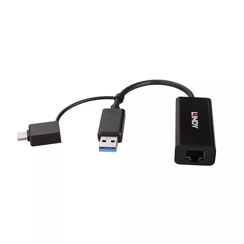 Conversor Ethernet Gigabit Lindy USB 3.2 Gen 1 com fios USB Ethernet 5000 Mbit/s preto