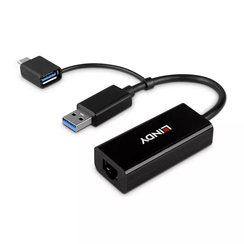 Conversor Ethernet Gigabit Lindy USB 3.2 Gen 1 com fios USB Ethernet 5000 Mbit/s preto