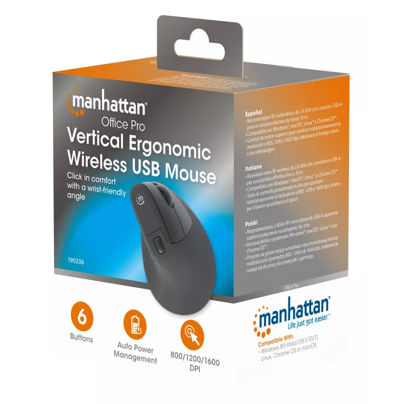 Rato sem fios Manhattan Ergonomic Vertical Right Handed RF