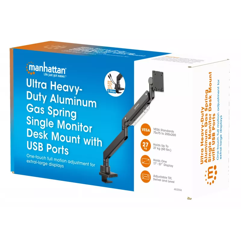 Manhattan Suporte de secretária para 1 monitor de 17-57 polegadas, 27 kg, com portas USB