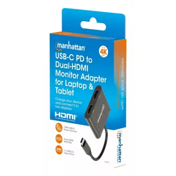 Adaptador multiporta Manhattan 154321 USB Type-C para 2 HDMI USB-A Power Delivery 100 W