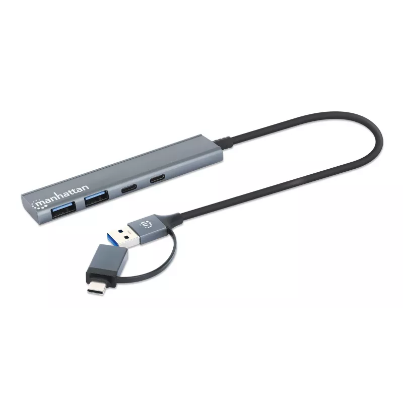 Dock/Hub combo USB-C e USB-A Manhattan 4 portas 5 Gbps alumínio