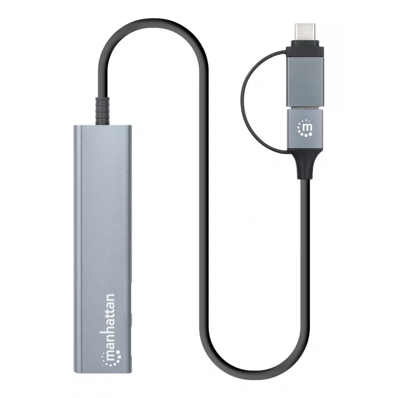 Dock/Hub combo USB-C e USB-A Manhattan 4 portas 5 Gbps alumínio