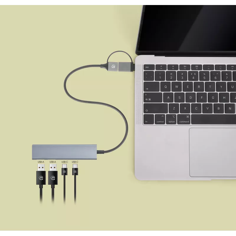 Dock/Hub combo USB-C e USB-A Manhattan 4 portas 5 Gbps alumínio