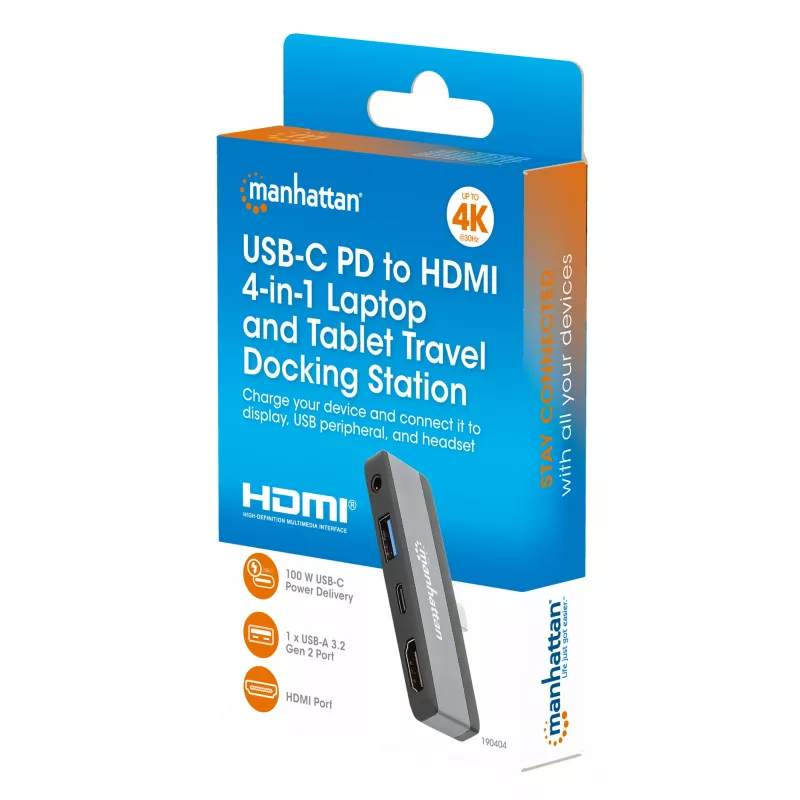 Docking station USB-C Travel Dock Manhattan 190404 4 portas HDMI USB-A USB-C 3,5 mm