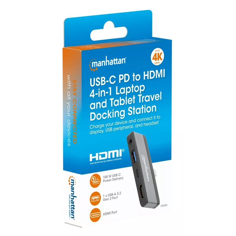 Docking station USB-C Travel Dock Manhattan 190404 4 portas HDMI USB-A USB-C 3,5 mm