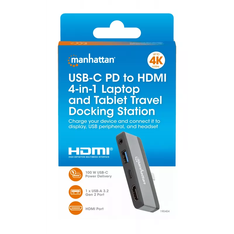 Docking station USB-C Travel Dock Manhattan 190404 4 portas HDMI USB-A USB-C 3,5 mm