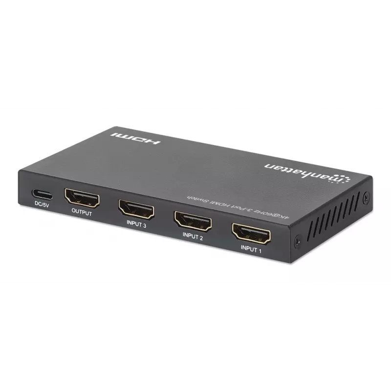 Comutador HDMI 3x1 MANHATTAN 18G Automático Manual com telecomando IR Preto