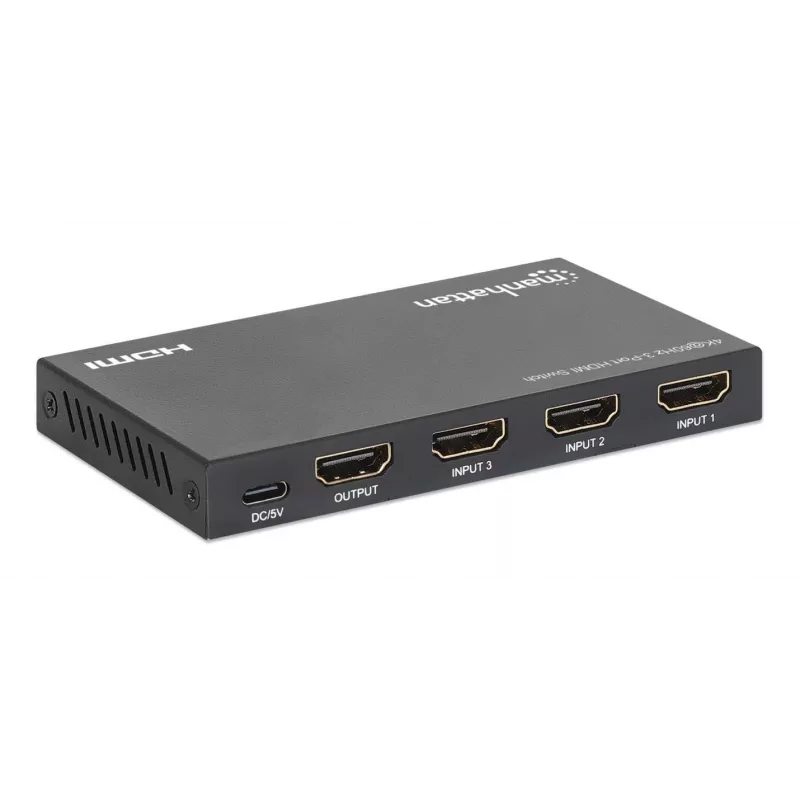 Comutador HDMI 3x1 MANHATTAN 18G Automático Manual com telecomando IR Preto