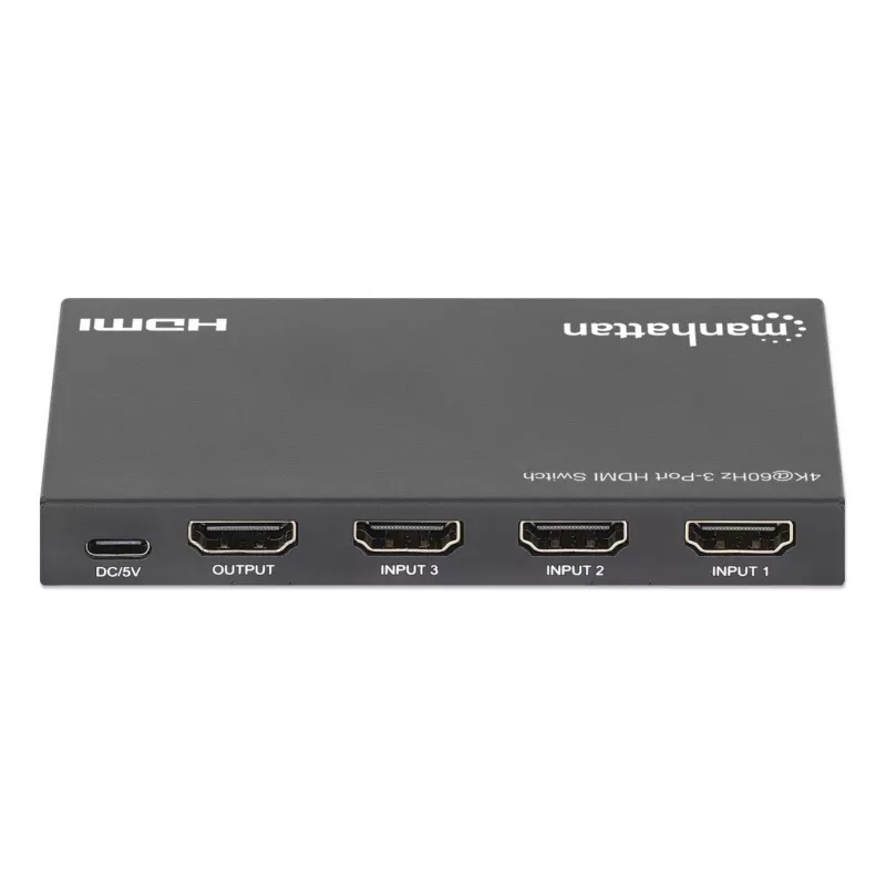 Comutador HDMI 3x1 MANHATTAN 18G Automático Manual com telecomando IR Preto