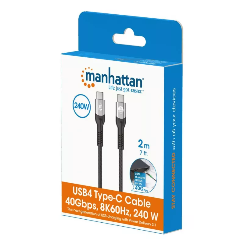 Cabo USB-C macho para USB-C macho Manhattan 2m USB4 Gen 3x2 8K 60Hz