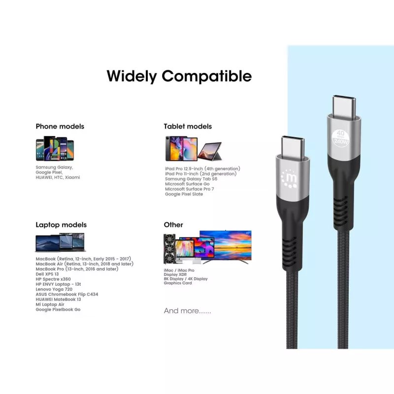 Cabo USB-C macho para USB-C macho Manhattan 2m USB4 Gen 3x2 8K 60Hz