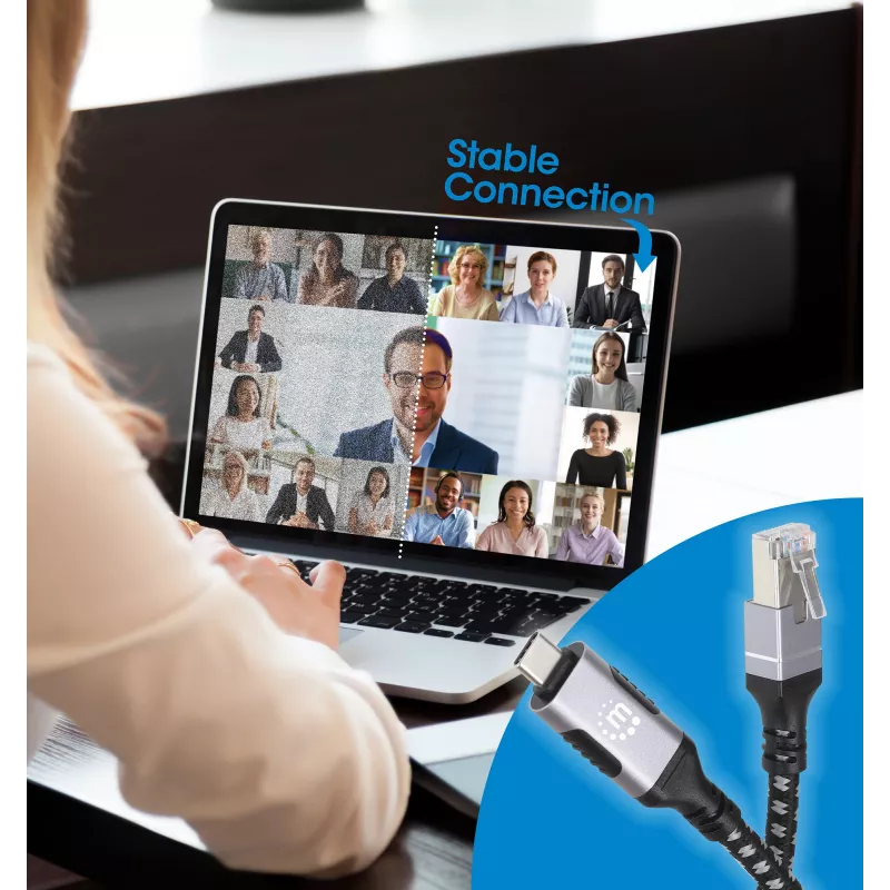 Cabo Manhattan USB-C para Ethernet Gigabit RJ45 2m Preto/Prateado