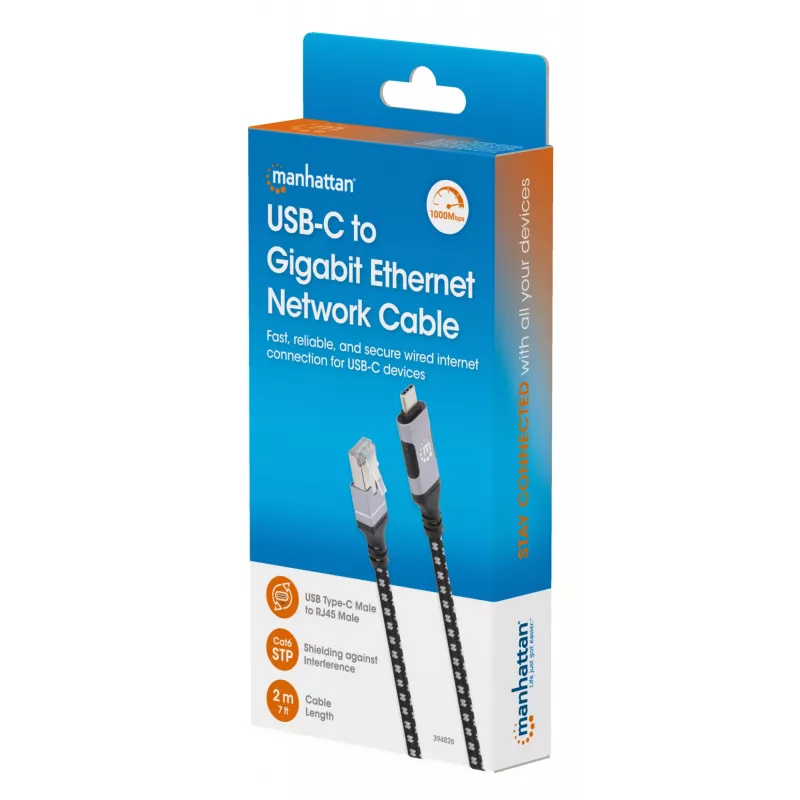 Cabo Manhattan USB-C para Ethernet Gigabit RJ45 2m Preto/Prateado