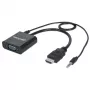 Cabo conversor HDMI para VGA Manhattan (com áudio), 1080p, 30 cm, macho para fêmea, entrada de alimentação Micro-USB para alimentação adicional quando necessário, preto, três anos de garantia