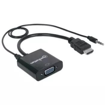 Cabo conversor HDMI para VGA Manhattan (com áudio), 1080p, 30 cm, macho para fêmea, entrada de alimentação Micro-USB para alimentação adicional quando necessário, preto, três anos de garantia
