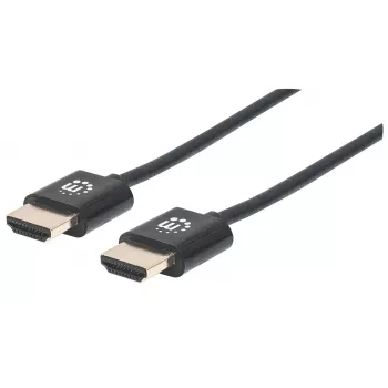 Cabo Manhattan HDMI com Ethernet (Ultra Thin), 4K@60Hz (Premium High Speed), 0,5 m, macho para macho, preto, Ultra HD 4k x 2k, totalmente blindado, contactos dourados, garantia vitalícia