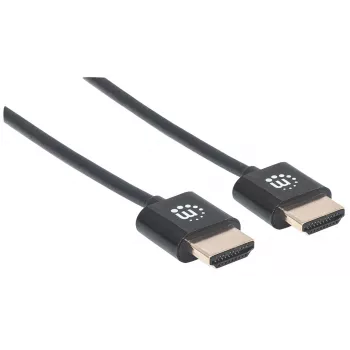 Cabo Manhattan HDMI com Ethernet (Ultra Thin), 4K@60Hz (Premium High Speed), 0,5 m, macho para macho, preto, Ultra HD 4k x 2k, totalmente blindado, contactos dourados, garantia vitalícia