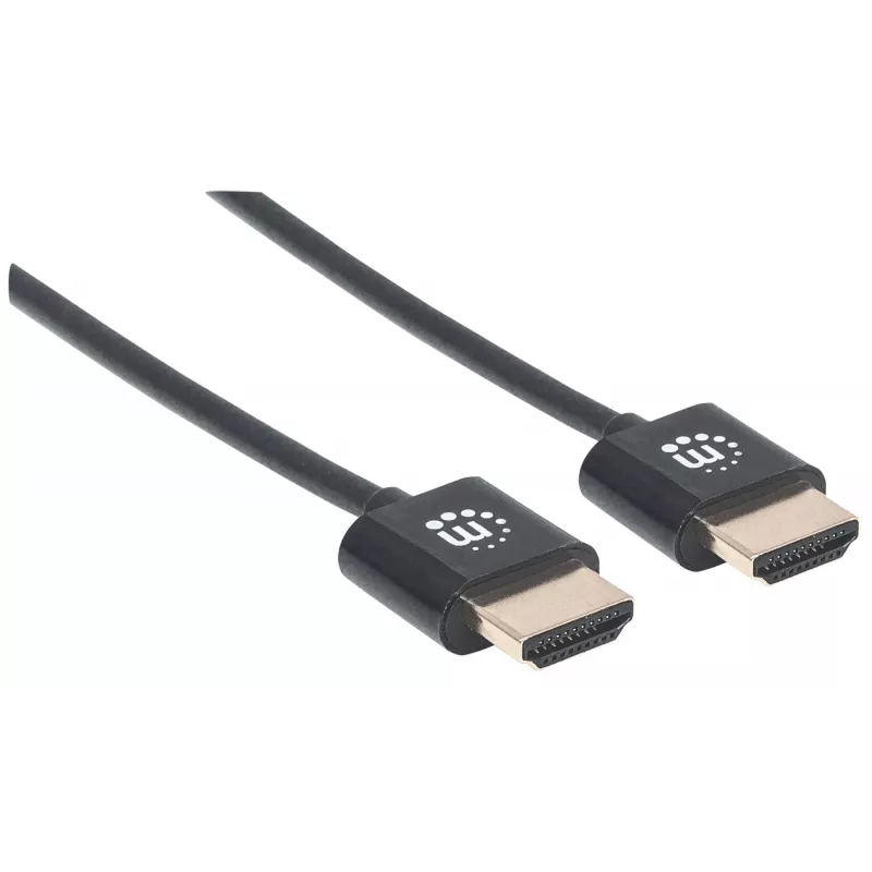 Cabo Manhattan HDMI com Ethernet (Ultra Thin), 4K@60Hz (Premium High Speed), 0,5 m, macho para macho, preto, Ultra HD 4k x 2k, totalmente blindado, contactos dourados, garantia vitalícia