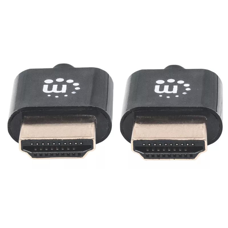Cabo Manhattan HDMI com Ethernet (Ultra Thin), 4K@60Hz (Premium High Speed), 0,5 m, macho para macho, preto, Ultra HD 4k x 2k, totalmente blindado, contactos dourados, garantia vitalícia