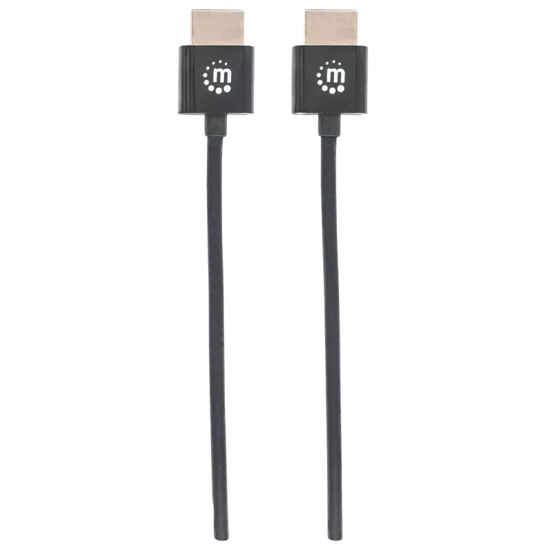 Cabo Manhattan HDMI com Ethernet (Ultra Thin), 4K@60Hz (Premium High Speed), 0,5 m, macho para macho, preto, Ultra HD 4k x 2k, totalmente blindado, contactos dourados, garantia vitalícia