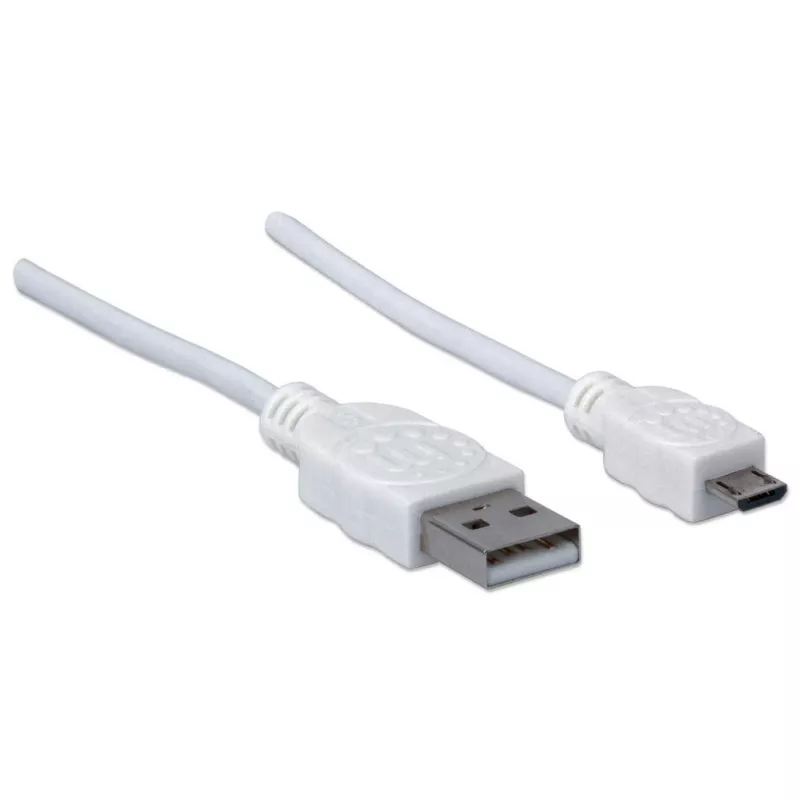 Cabo Manhattan USB-A para Micro-USB, 1m, macho para macho, branco, 480 Mbit/s (USB 2.0), Hi-Speed USB, garantia vitalícia, equivalente a USBPAUB1MW.