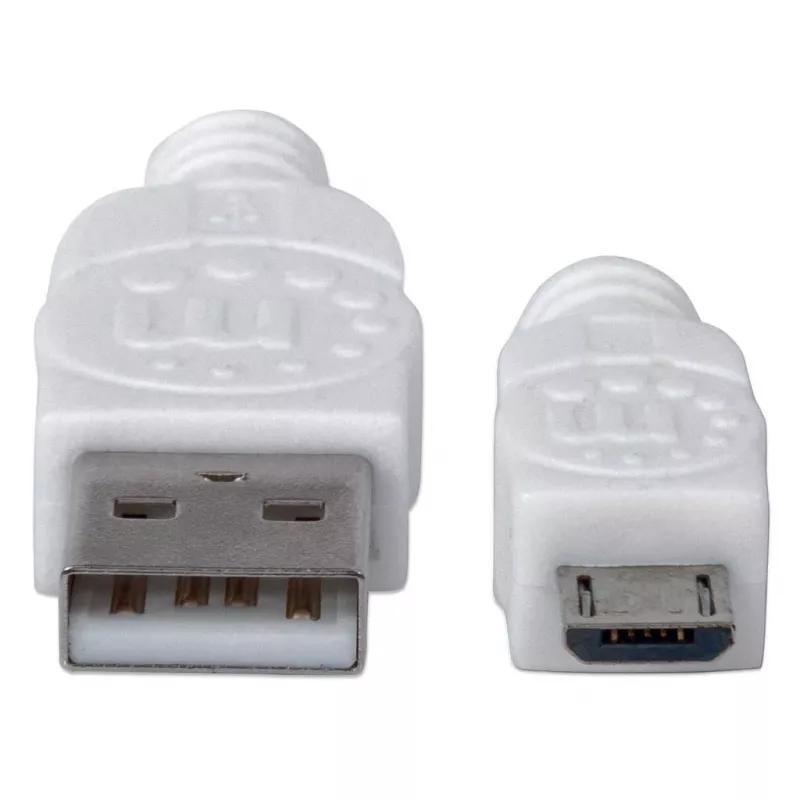 Cabo Manhattan USB-A para Micro-USB, 1m, macho para macho, branco, 480 Mbit/s (USB 2.0), Hi-Speed USB, garantia vitalícia, equivalente a USBPAUB1MW.