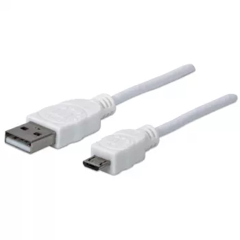 Cabo Manhattan USB-A para Micro-USB, 1,8 m, macho para macho, 480 Mbit/s (USB 2.0), Hi-Speed USB, branco, garantia vitalícia