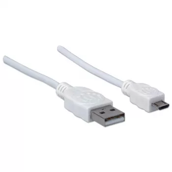 Cabo Manhattan USB-A para Micro-USB, 1,8 m, macho para macho, 480 Mbit/s (USB 2.0), Hi-Speed USB, branco, garantia vitalícia
