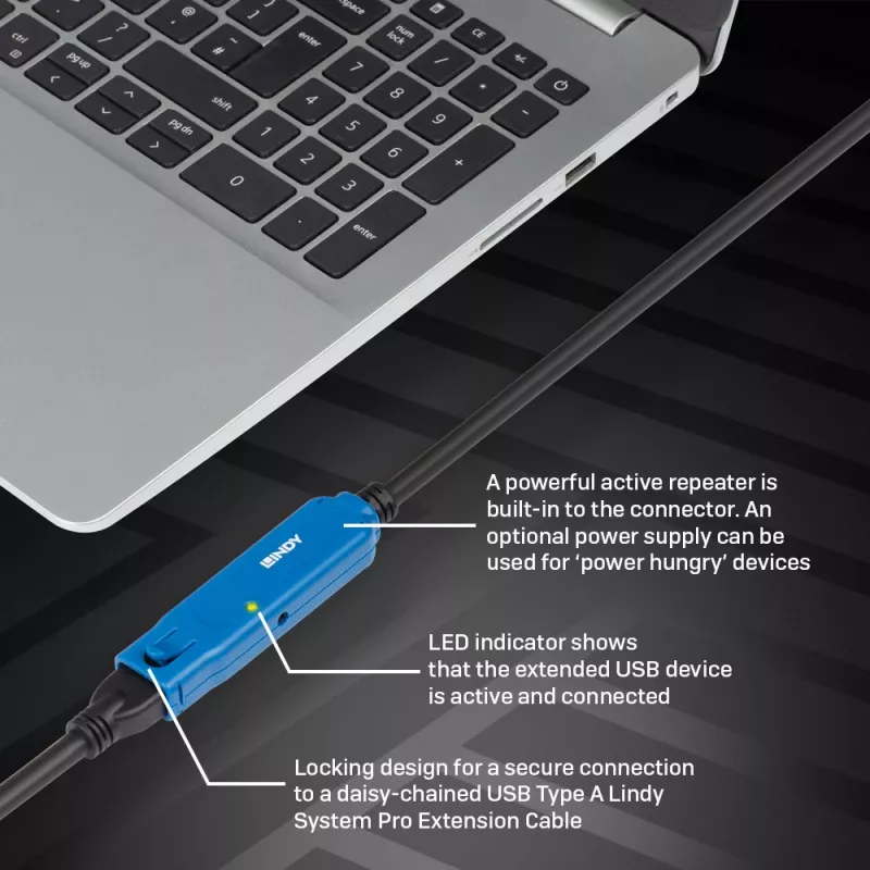 Cabo USB Lindy 43381 USB 3.2 Gen 1 (3.1 Gen 1) 8 m USB C USB A preto, azul