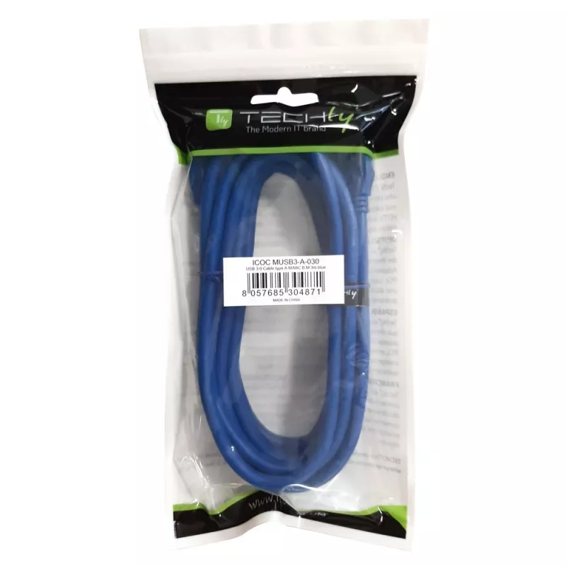 Cabo USB TECHLY ICOC-MUSB3-A-005 — USB A macho para Micro-USB B, USB 3.2 Gen 1 (5 Gbit/s), 0,5 m, azul