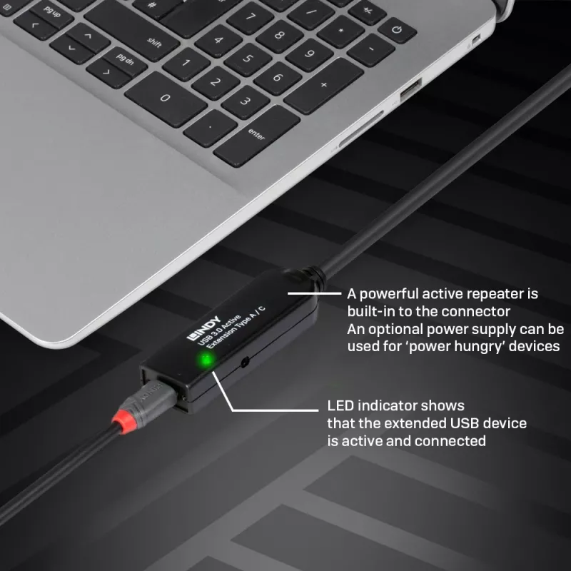 Extensão ativa USB 3.0 Lindy 20 m Type A para C