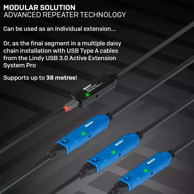 Extensão ativa USB 3.0 Lindy 20 m Type A para C