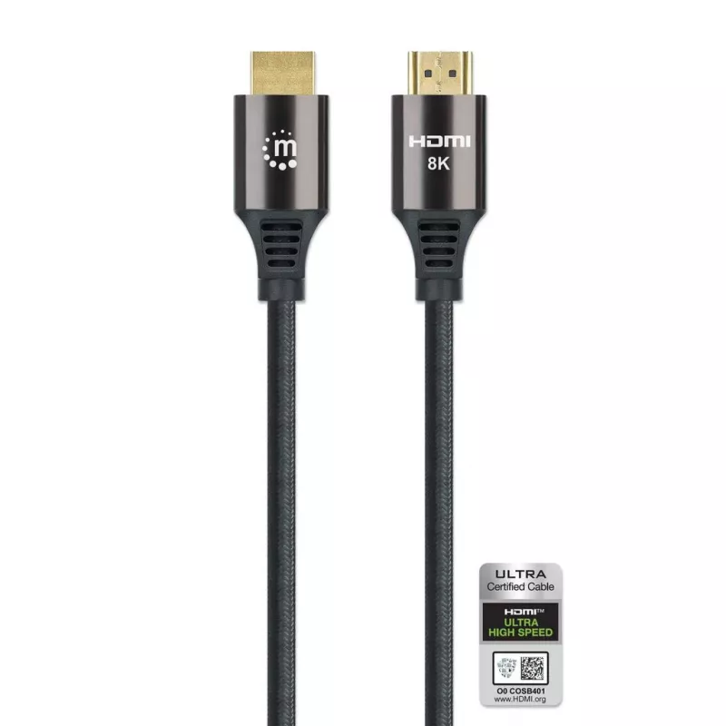 Cabo HDMI com Ethernet Manhattan 8K@60Hz 2 m entrançado ficha macho para ficha macho preto