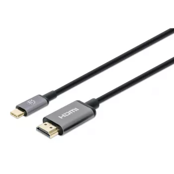 Cabo USB-C para HDMI Manhattan, 4K@60Hz, 1 m, preto, ficha macho para ficha macho, três anos de garantia, corresponde a CDP2HD2MBNL