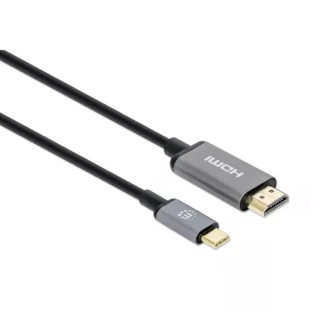Cabo USB-C para HDMI Manhattan, 4K@60Hz, 2 m, preto, ficha macho para ficha macho, três anos de garantia, corresponde a CDP2HD2MBNL