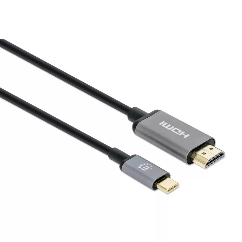 Manhattan 153607 cabo de USB-C para HDMI, macho-macho, blindagem dupla, 2 m, preto/prateado