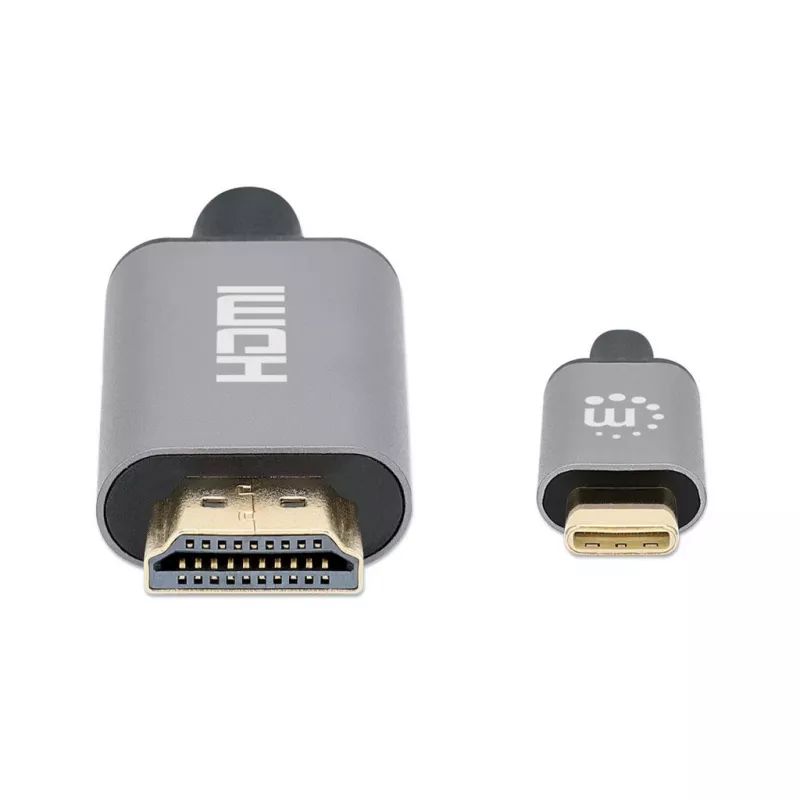 Manhattan 153607 cabo de USB-C para HDMI, macho-macho, blindagem dupla, 2 m, preto/prateado
