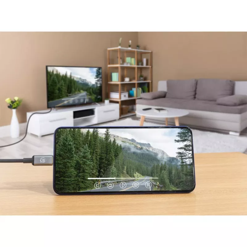 Manhattan 153607 cabo de USB-C para HDMI, macho-macho, blindagem dupla, 2 m, preto/prateado