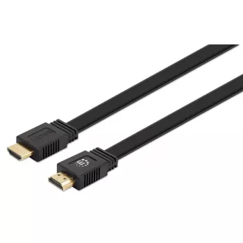 Cabo HDMI com Ethernet Manhattan (plano), 4K@60Hz (Premium High Speed), 10 m, ficha macho para ficha macho, preto, Ultra HD 4K x 2K, totalmente blindado, contactos dourados, garantia vitalícia