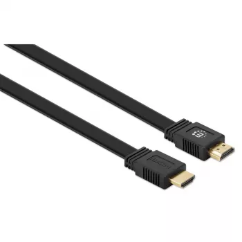 Cabo HDMI com Ethernet Manhattan (plano), 4K@60Hz (Premium High Speed), 10 m, ficha macho para ficha macho, preto, Ultra HD 4K x 2K, totalmente blindado, contactos dourados, garantia vitalícia