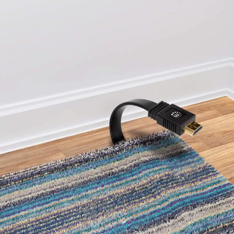 Cabo HDMI com Ethernet Manhattan (plano), 4K@60Hz (Premium High Speed), 10 m, ficha macho para ficha macho, preto, Ultra HD 4K x 2K, totalmente blindado, contactos dourados, garantia vitalícia