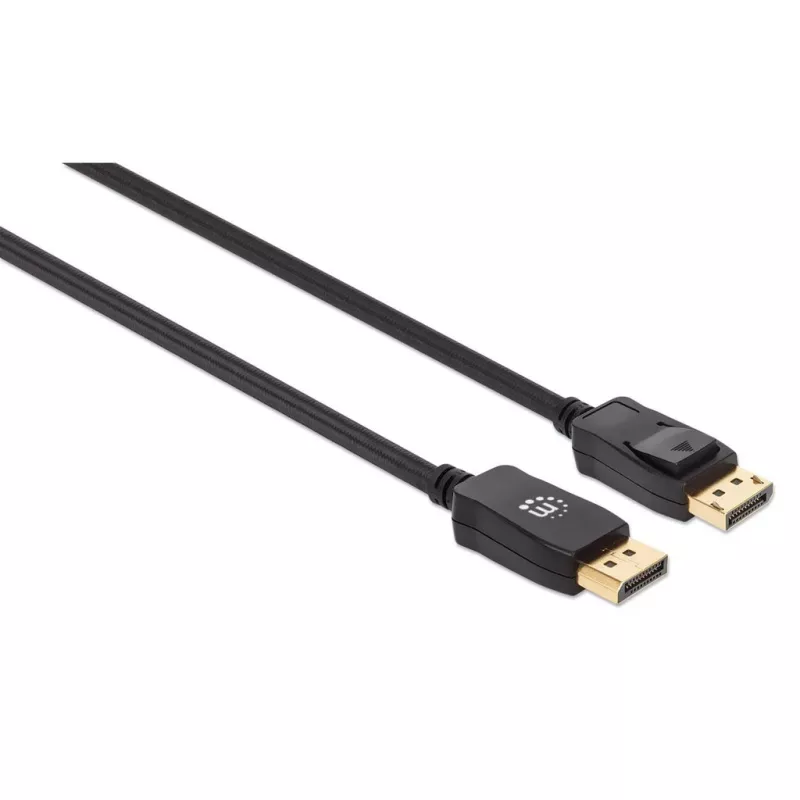 Cabo DisplayPort 1.4 Manhattan, 8K@60Hz, 3 m, cabo entrançado, ficha macho para ficha macho, com bloqueios, totalmente blindado, preto, garantia vitalícia, corresponde a DP14MM3M