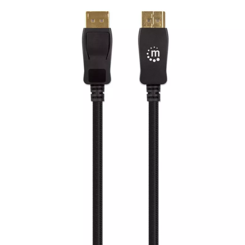 Cabo DisplayPort 1.4 Manhattan, 8K@60Hz, 3 m, cabo entrançado, ficha macho para ficha macho, com bloqueios, totalmente blindado, preto, garantia vitalícia, corresponde a DP14MM3M