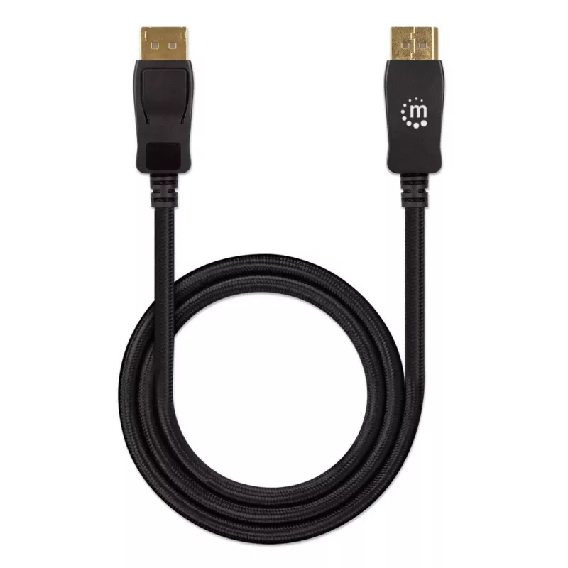 Cabo DisplayPort 1.4 Manhattan, 8K@60Hz, 3 m, cabo entrançado, ficha macho para ficha macho, com bloqueios, totalmente blindado, preto, garantia vitalícia, corresponde a DP14MM3M